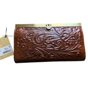 NWT Patricia Nash Cauchy Tooled Leather Frame Wallet Florence floral clutch